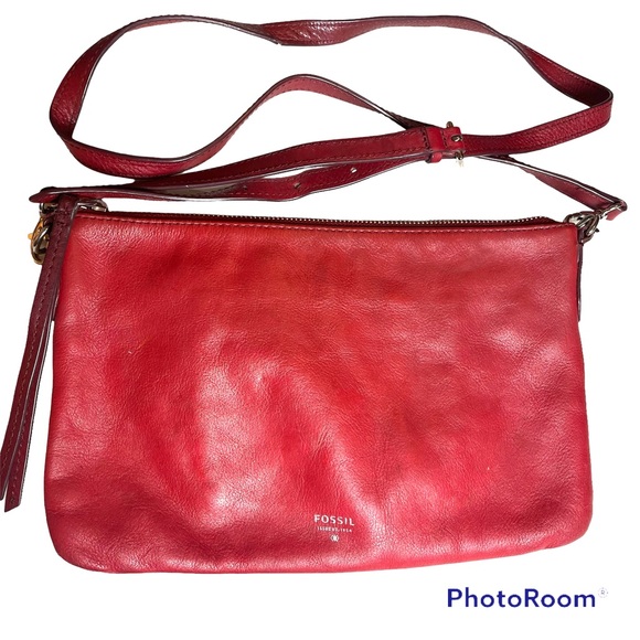 Fossil Bags Fossil Crossbody Genuine Leather Purse Red 1 X 7 12